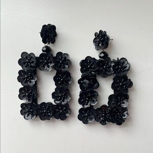 Black Sequin Floral Statement Earrings